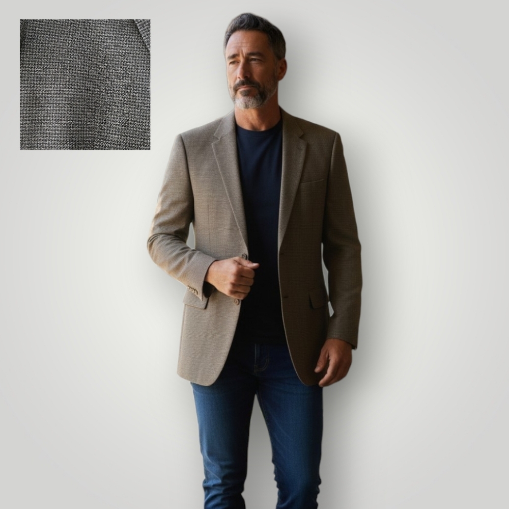 Jos A Bank Traveler's Collection 46L Tailored Fit Silk Wool Houndstooth Sport Co